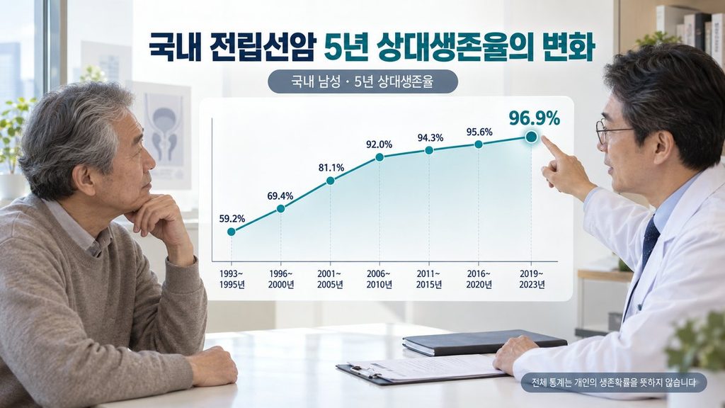 전립선암 5년 상대생존율 1993년부터 2023년까지 변화 추이