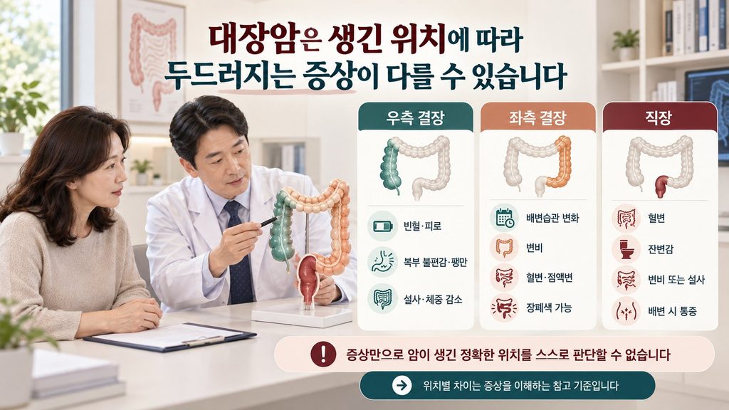 대장암 위치별 증상 우측 결장암 좌측 결장암 직장암 증상 차이