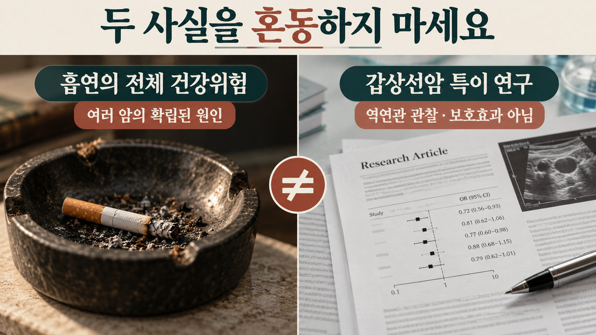 흡연의 전체 암 위험과 갑상선암 연구 결과 비교