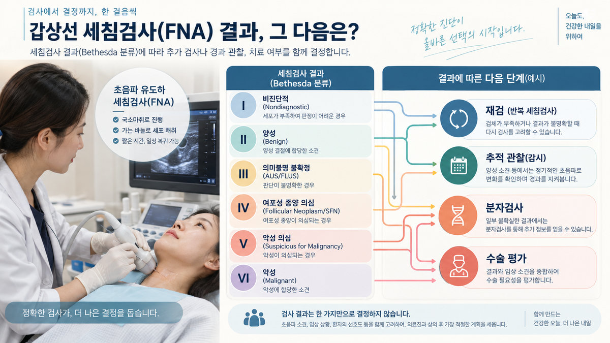 갑상선 세침검사 FNA Bethesda I II III IV V VI 결과 다음 검사 흐름