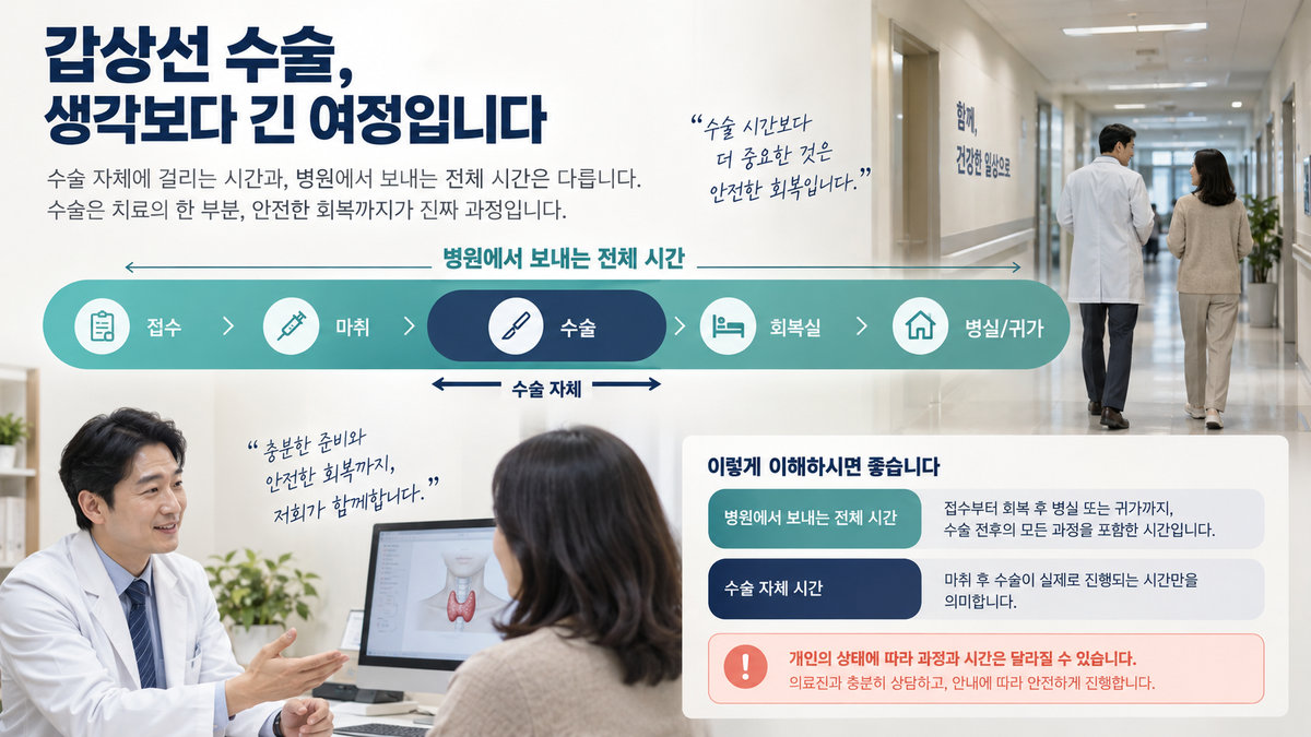 갑상선암 수술 자체 시간과 마취 및 회복실 체류시간 차이 비교