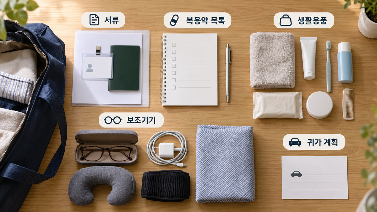 갑상선암 수술 준비물 신분증 복용약 목록 세면도구 실내화 보조기기 보호자 연락처 입원가방 체크리스트