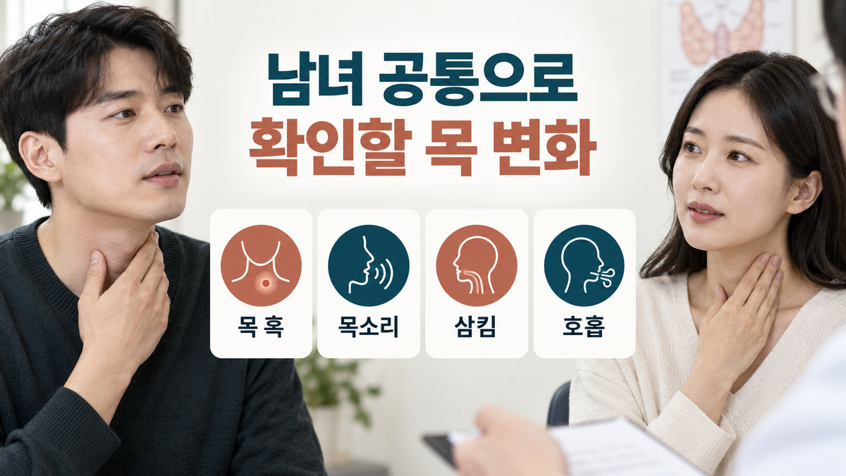 남자와 여자에게 공통으로 확인하는 갑상선암 목 혹 목소리 삼킴 호흡 증상
