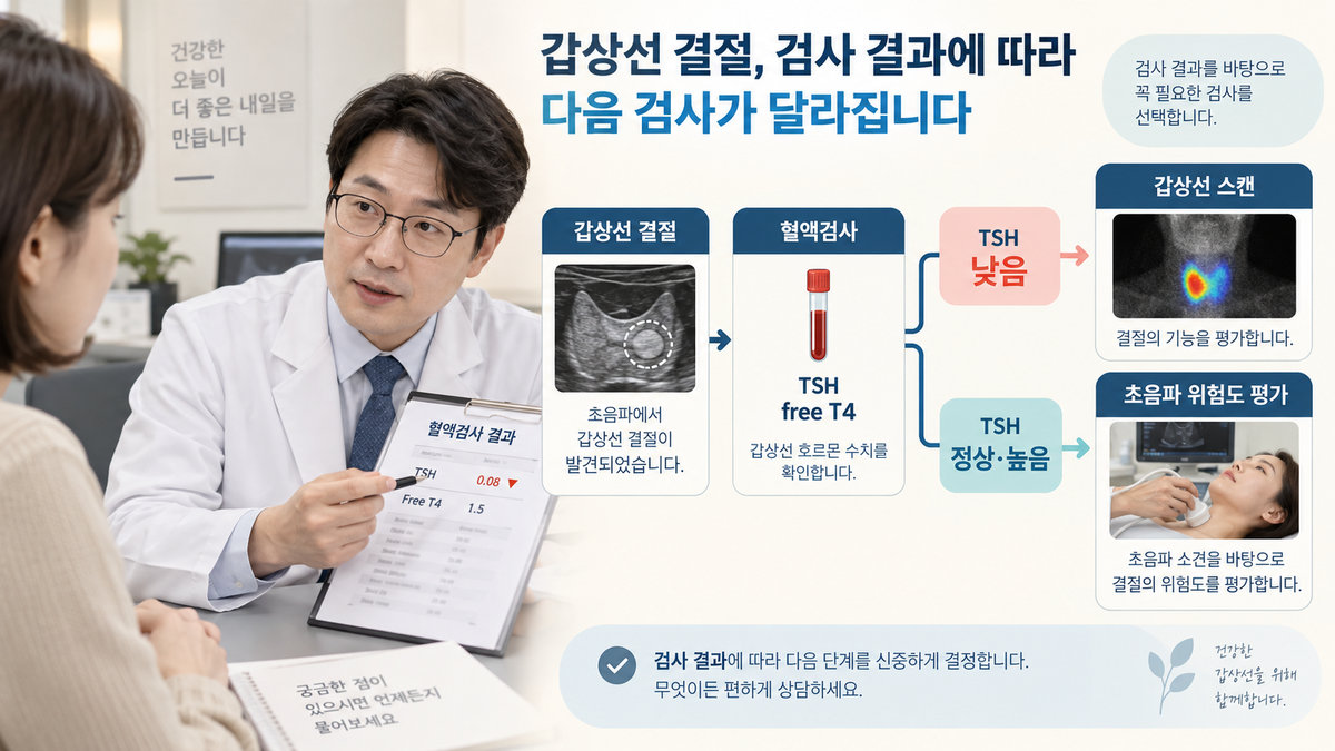 갑상선 결절 TSH 낮음 free T4 갑상선 스캔 검사 흐름