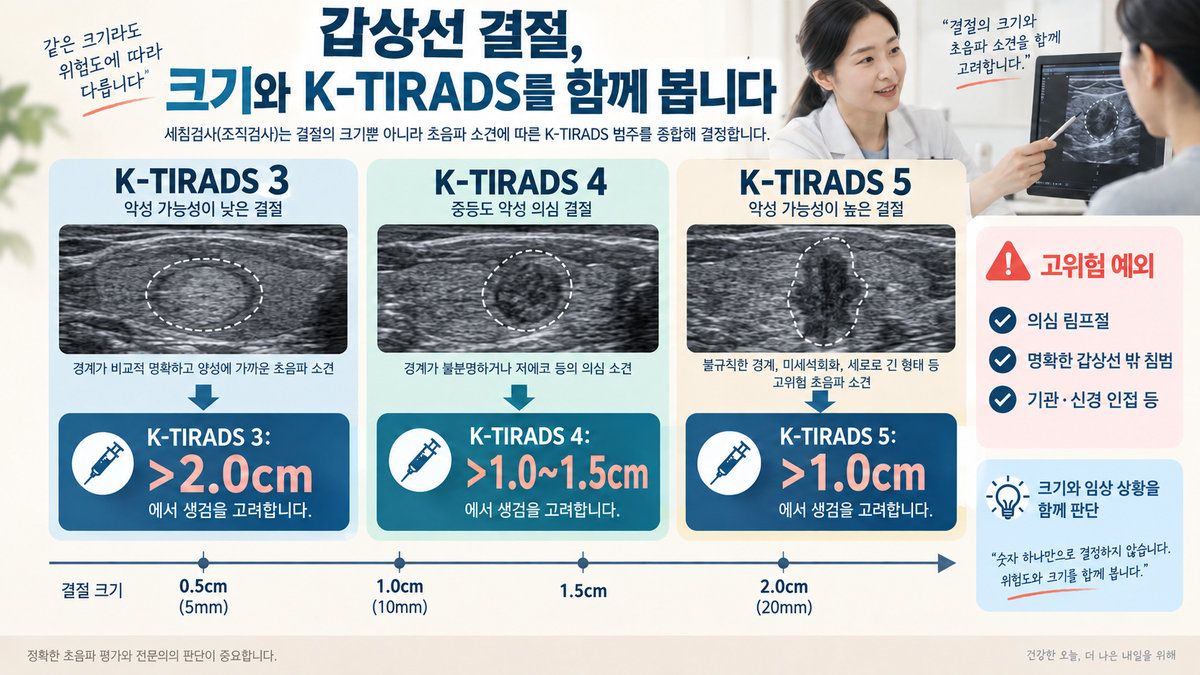 갑상선 결절 5mm 8mm 1cm K-TIRADS 세침검사 조직검사 기준