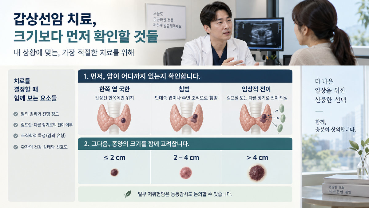 저위험 갑상선암 2cm 이하와 2~4cm에서 반절제 가능 조건