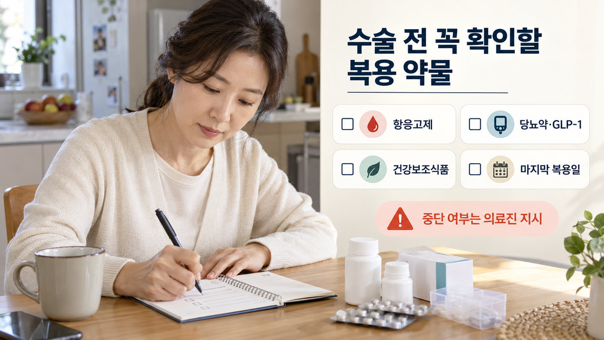 갑상선암 수술 전 복용약 확인 아스피린 항응고제 인슐린 GLP-1 건강보조식품 목록과 마취과 상담