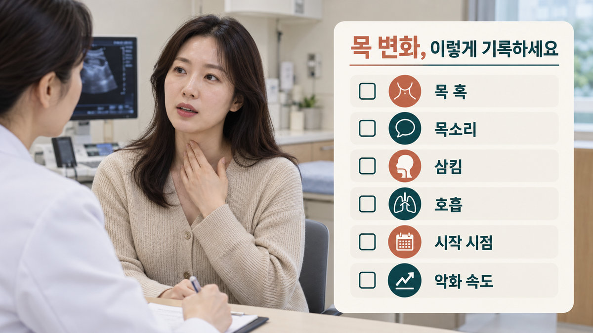 여자 갑상선암 증상 진료 전에 기록할 목 혹 목소리 삼킴 호흡 변화