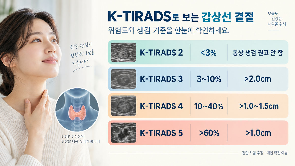K-TIRADS 2 3 4 5 갑상선 결절 암 위험도 세침검사 크기 기준