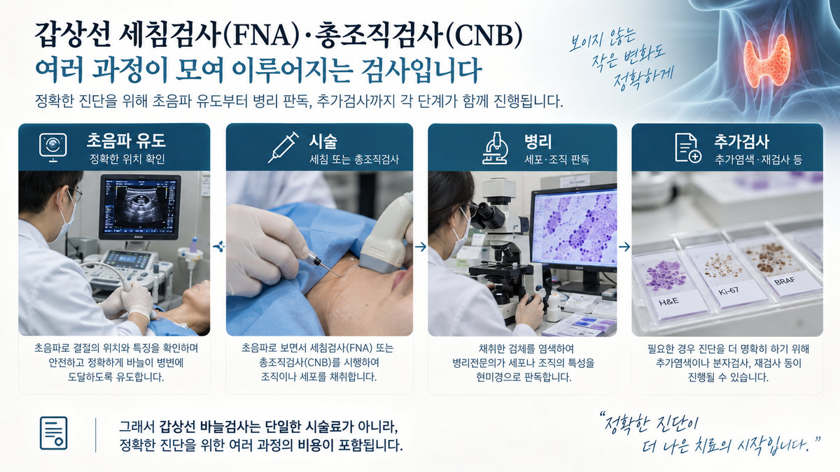 갑상선 세침검사 FNA CNB 비용 초음파 유도 병리검사 추가염색 구성