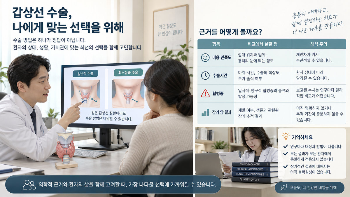갑상선암 로봇수술 개방수술 안전성 미용 만족도 수술시간 장기 재발 근거 비교