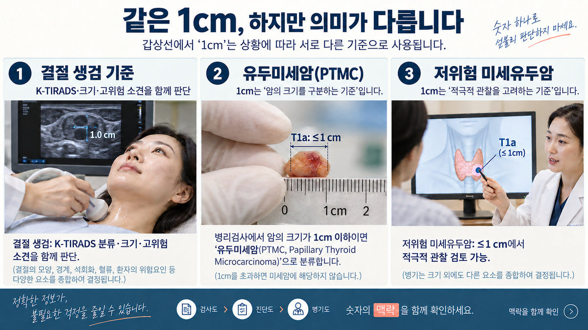 갑상선암 5mm 1cm 2cm 4cm 결절 크기 암 크기 PTMC T1a 차이