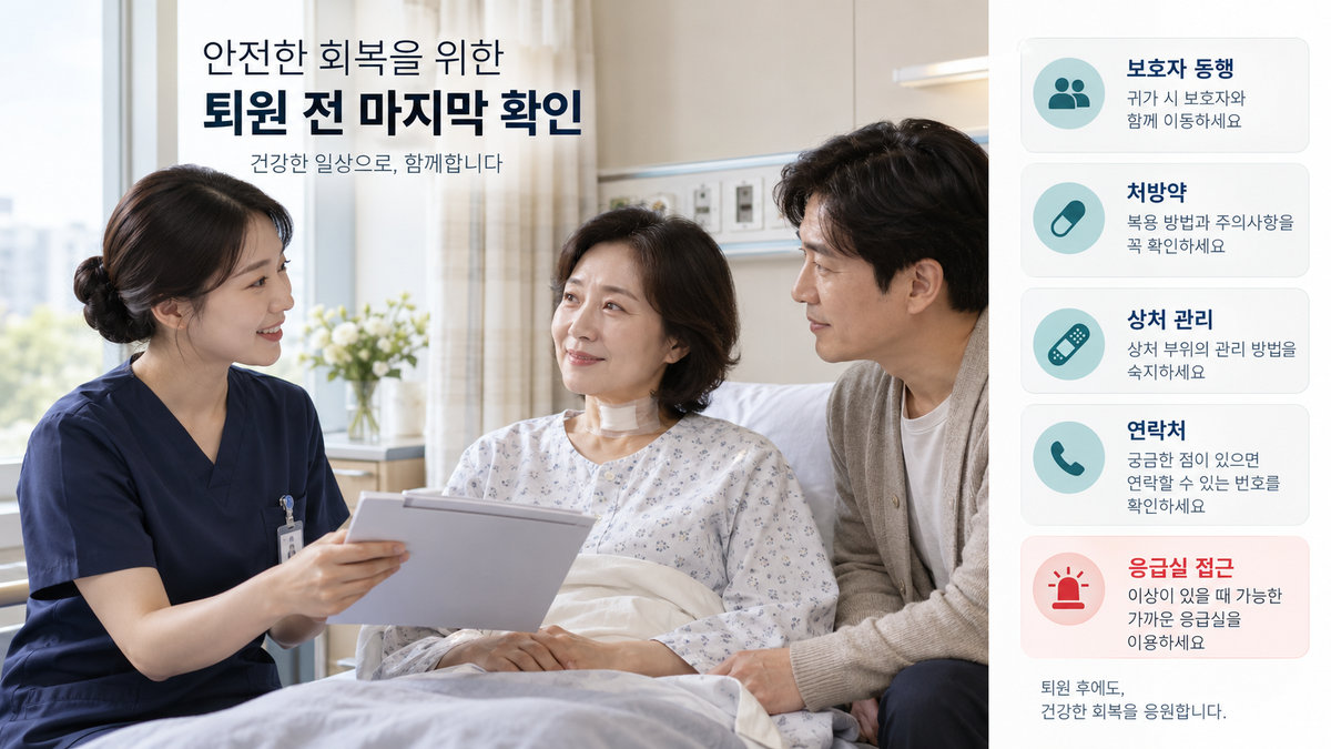 갑상선암 수술 퇴원 당일 보호자 귀가 이동 처방약 상처관리 야간 연락처 체크리스트