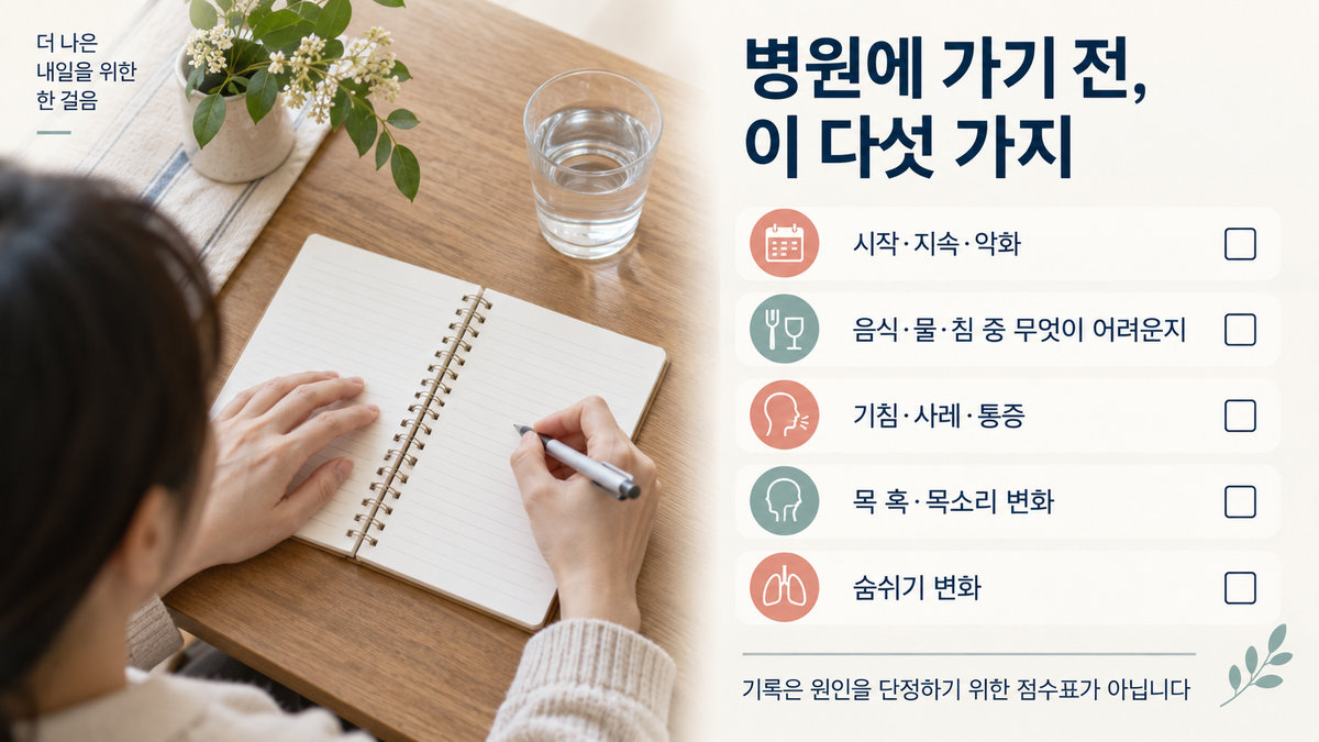 목 이물감과 삼킴 불편 진료 전에 기록할 증상 체크리스트