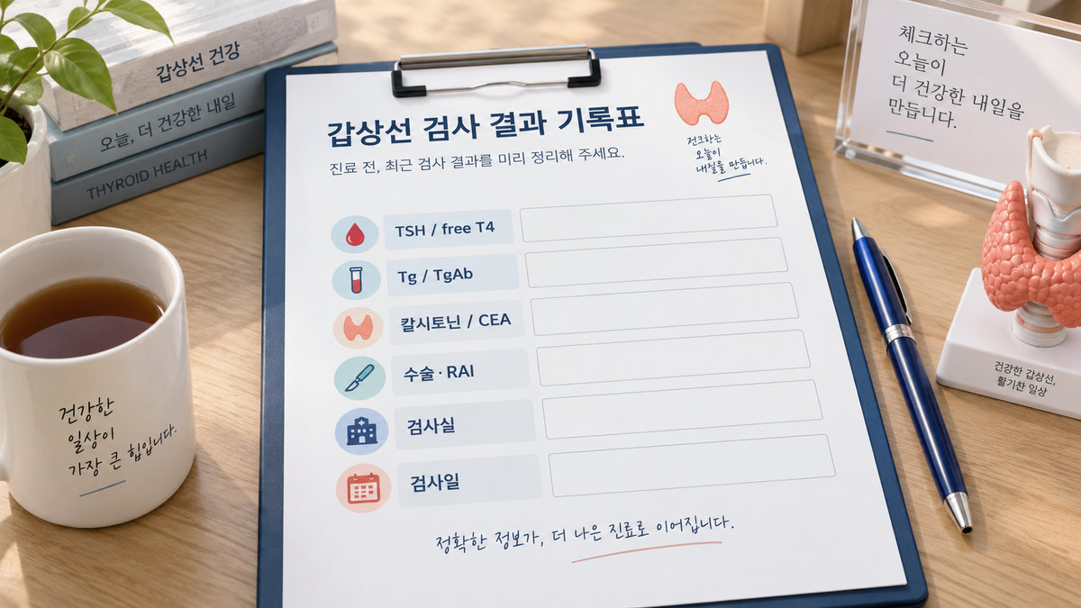 갑상선암 피검사 결과지 TSH free T4 Tg TgAb 칼시토닌 CEA 기록 체크리스트
