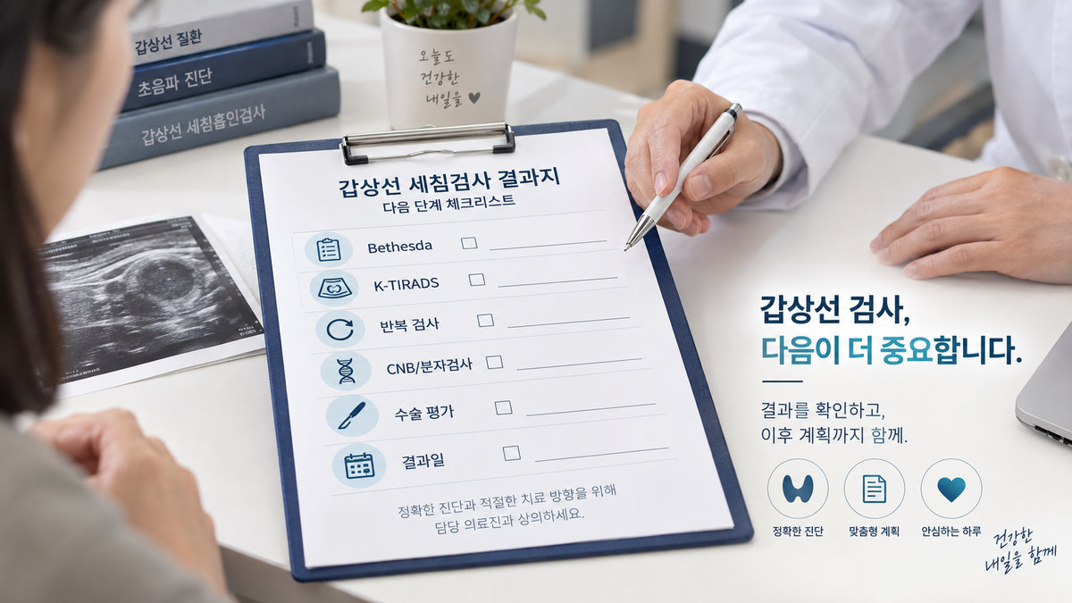 갑상선 세침검사 결과지 Bethesda K-TIRADS 반복 FNA CNB 분자검사 체크리스트