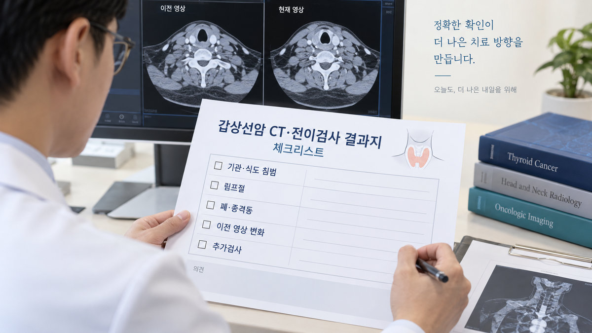 갑상선암 CT 전이검사 결과지 림프절 기관 식도 폐전이 PET 체크리스트