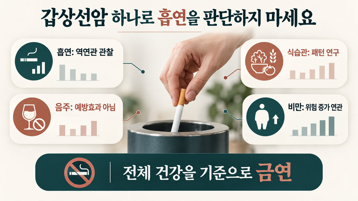 갑상선암 원인 생활습관 흡연 음주 식습관 비만 근거 비교
