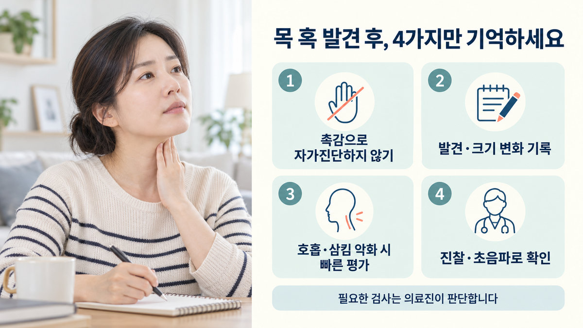 목 혹 발견 후 확인할 변화와 진료 및 검사 흐름을 정리한 체크리스트