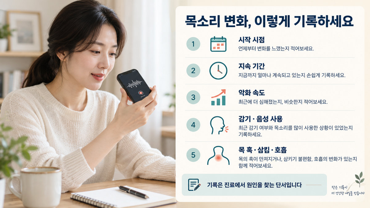 쉰 목소리와 호흡 불편 진료 전에 기록할 증상 체크리스트